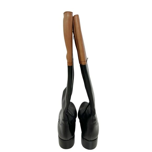 Etienne Aigner Chastity Leather Riding Boots Black Brown Size 7.5 - Picture 3 of 14